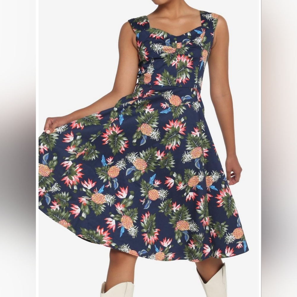 NWOT Navy Tropical Retro Dress